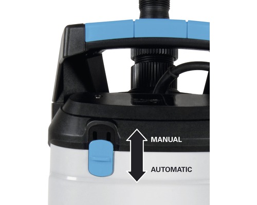 Detail einer Pumpe mit Schalter zur Einstellung zwischen manuellem und automatischem Betrieb