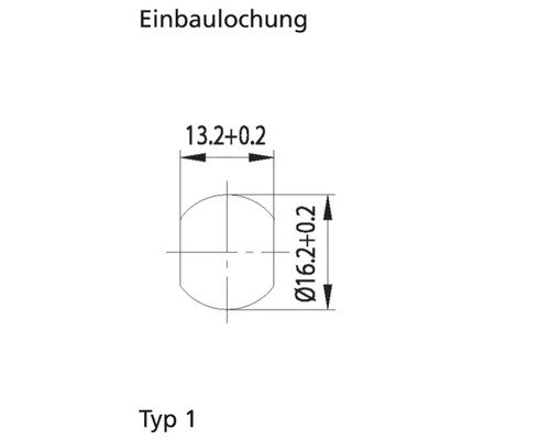 Einbaulochung Typ 1 mit Maßangaben