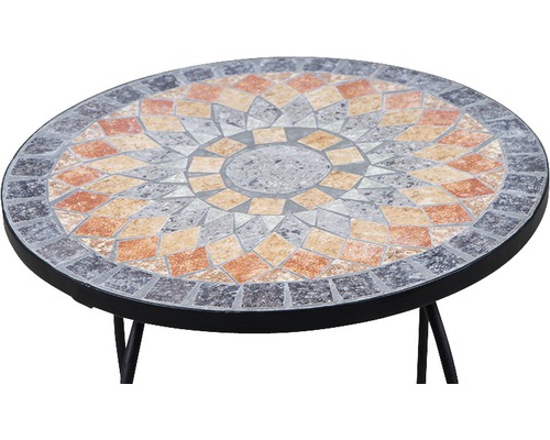 Runder Mosaiktisch mit Metallgestell für den Außenbereich