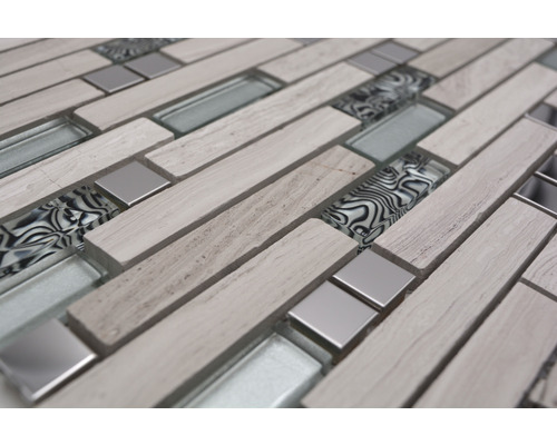 Mosaikfliese aus Naturstein, Glas und Metall
