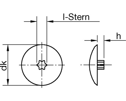 Technische Zeichnung einer Linsenkopfschraube mit I-Stern Antrieb