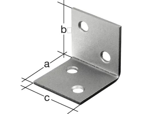 Winkelverbinder mit Löchern und Maßangaben a, b und c