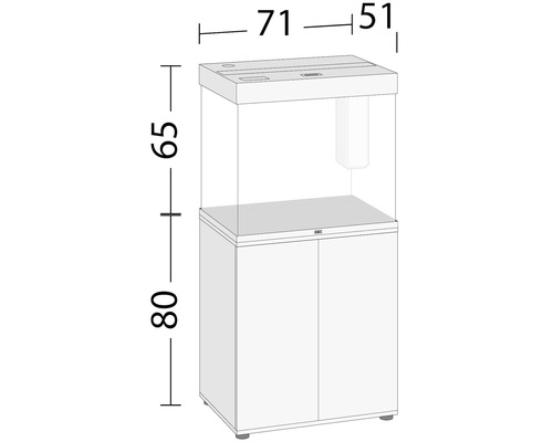 Aquariumkombination mit Unterschrank und Maßangaben