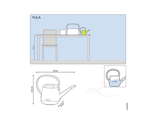 Abbildung einer Yula Gießkanne mit Maßangaben