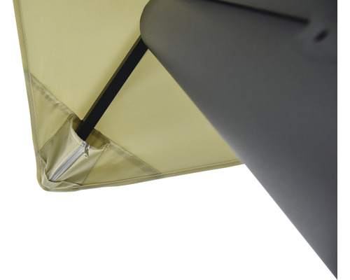 Detailansicht eines Sonnenschirms mit Reißverschluss am Schirmrand