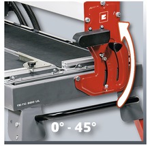 Detailansicht Fliesenschneidmaschine mit Winkeleinstellung von 0 Grad bis 45 Grad