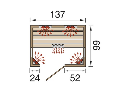 Grundriss einer Sauna mit Maßangaben