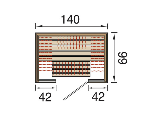 Skizze einer Sauna mit Maßangaben