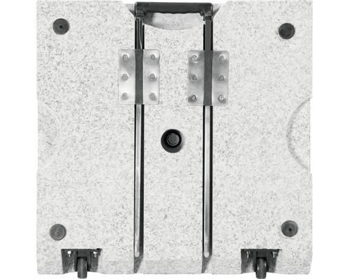 Detailansicht einer rollbaren Sockelplatte für Sonnenschirme
