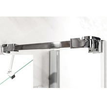 Detailaufnahme eines Duschkabinenstabilisators aus Metall