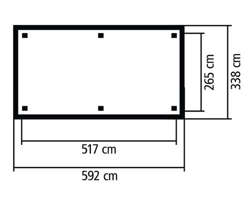 Technische Zeichnung mit Maßangaben: 265 cm, 338 cm, 517 cm, 592 cm