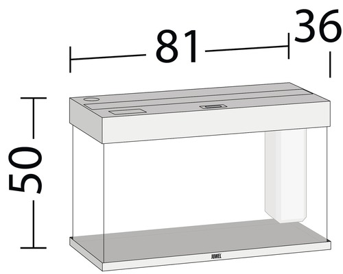 Illustration eines Aquariums mit Größenangaben