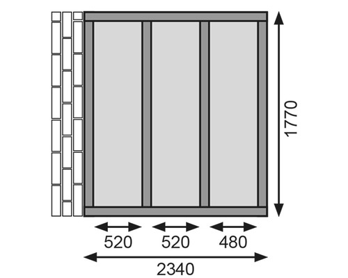 Technische Zeichnung einer Tür mit Maßangaben