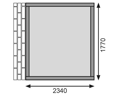 Technische Zeichnung einer Gartenlaube mit Maßangaben