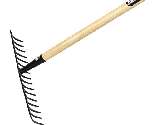 Rechen mit Holzstiel und Metallzinken