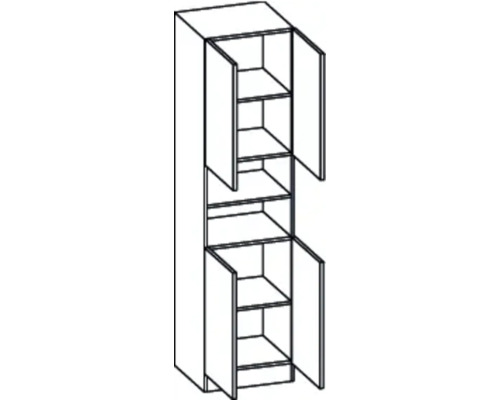 Schrank mit offenen Türen und Regalböden