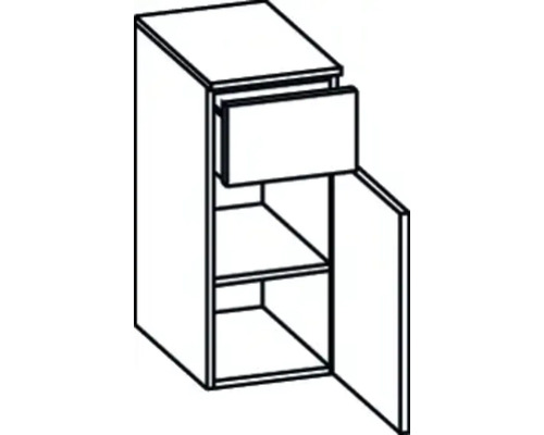 Küchenhängeschrank mit Schublade und offener Tür