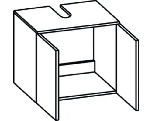 Schemazeichnung eines Waschbeckenunterschranks mit offenem Stauraum