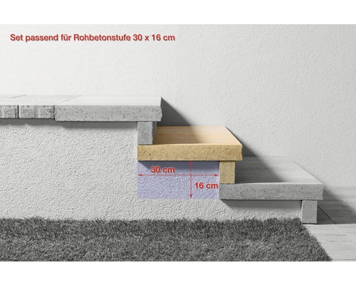 Set passend für Rohbetonstufe 30 x 16 cm