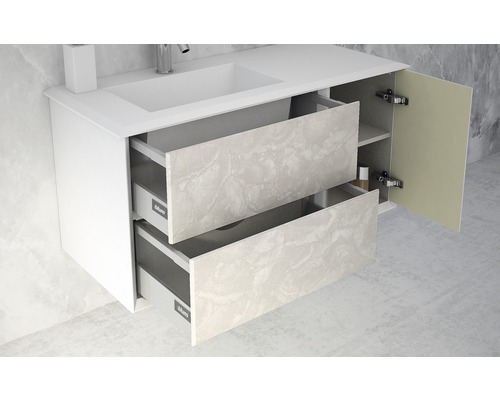 Waschtischunterschrank mit zwei Schubladen und einer Tür