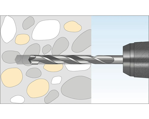 Bohrmaschine mit Betonbohrer beim Bohren in eine Betonwand.