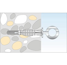 Illustration eines Schwerlastdübels mit Ringschraube in einer Steinwand