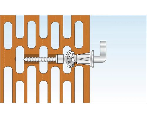 Befestigung eines Bauelements mit Schraube und Dübel in einem Lochstein