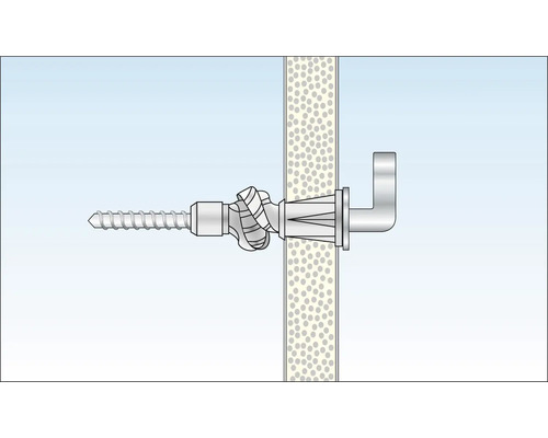 Befestigung einer Hohlraumdübel mit Schraube an einer Wand