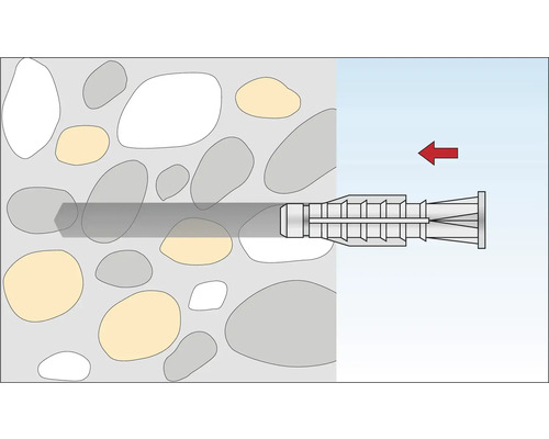Darstellung einer Dübelbefestigung in einer Wand