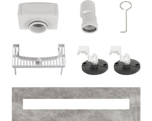 Ablaufgarnitur Set mit Siphon, Eckstück, Werkzeug, Sieb und Befestigungsmaterial