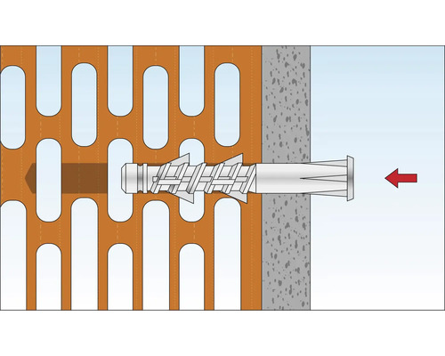 Illustration einer Dübelbefestigung in einer Ziegelwand