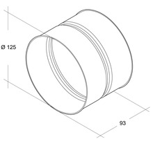 Rohrverbinder mit einem Durchmesser von 125 Millimeter und einer Länge von 93 Millimeter.