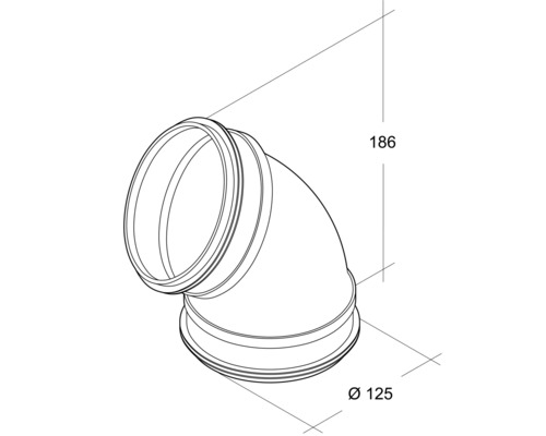 Rohrbogen mit Durchmesser 125 mm und Höhe 186 mm