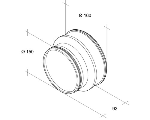 Rohrbogen mit den Maßen 150 und 160 Millimeter sowie 92 Millimeter