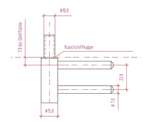 Technische Zeichnung einer Kunststoffkappe mit Maßangaben