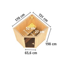 Ecksauna mit Glastür und Maßen