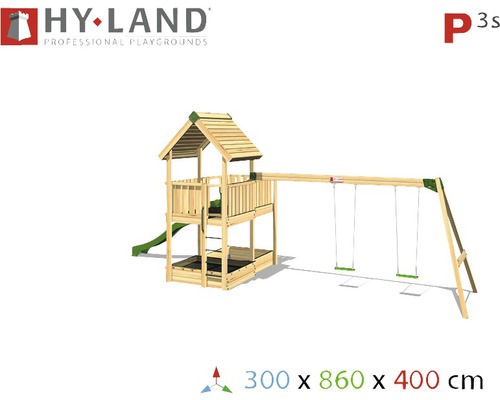 Spielplatz mit Schaukel, Rutsche und Sandkasten