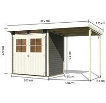Abmessungen eines Gartenhauses mit Anbau