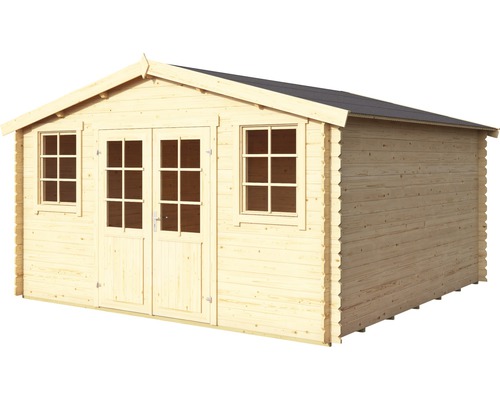 Holzgartenhaus mit Doppeltür und Fenstern