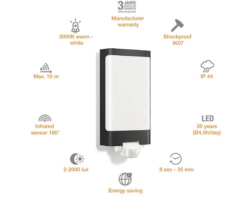 LED Wandleuchte Steinel L 240 S LED fest verbaut 9,3 W Warmweiß IP 44