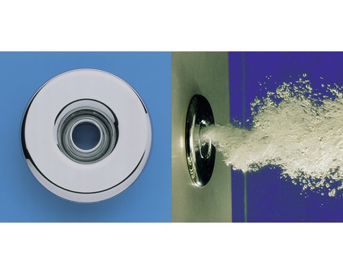 Chromfarbene Whirlpooldüse im Detail und in Funktion