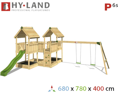 Hy-Land P6s Spielplatz mit zwei Türmen, Rutsche und Schaukel