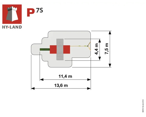 Grundrisszeichnung des Hy-Land P7S Spielplatzes mit Abmessungen