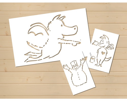 Schablonen mit Drachen- und Schneemannmotiven