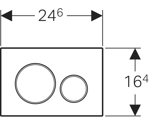 Abmessungen einer Betätigungsplatte für ein WC: Breite 24,6 cm, Höhe 16,4 cm