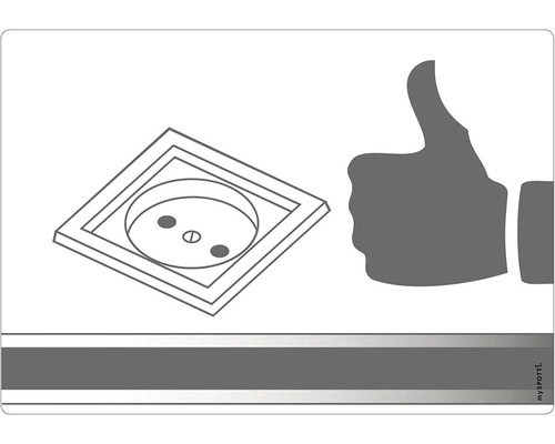 Symbol für Steckdose mit Daumen hoch