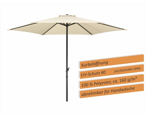 Beiger Sonnenschirm mit Kurbelöffnung und UV-Schutz 40