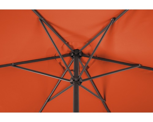 Detailaufnahme der Unterseite eines Sonnenschirms mit Streben