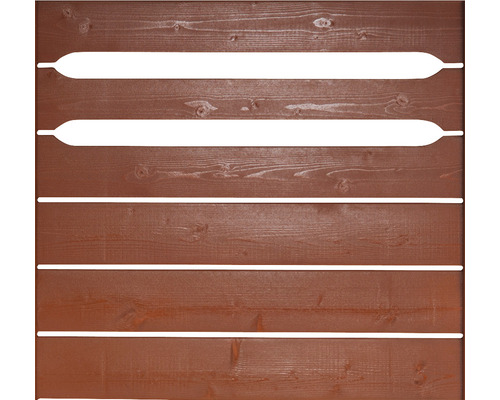 Holzzaun mit horizontalen Brettern und Aussparungen