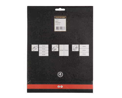 Verpackung von Schleifpapier mit Größenangaben